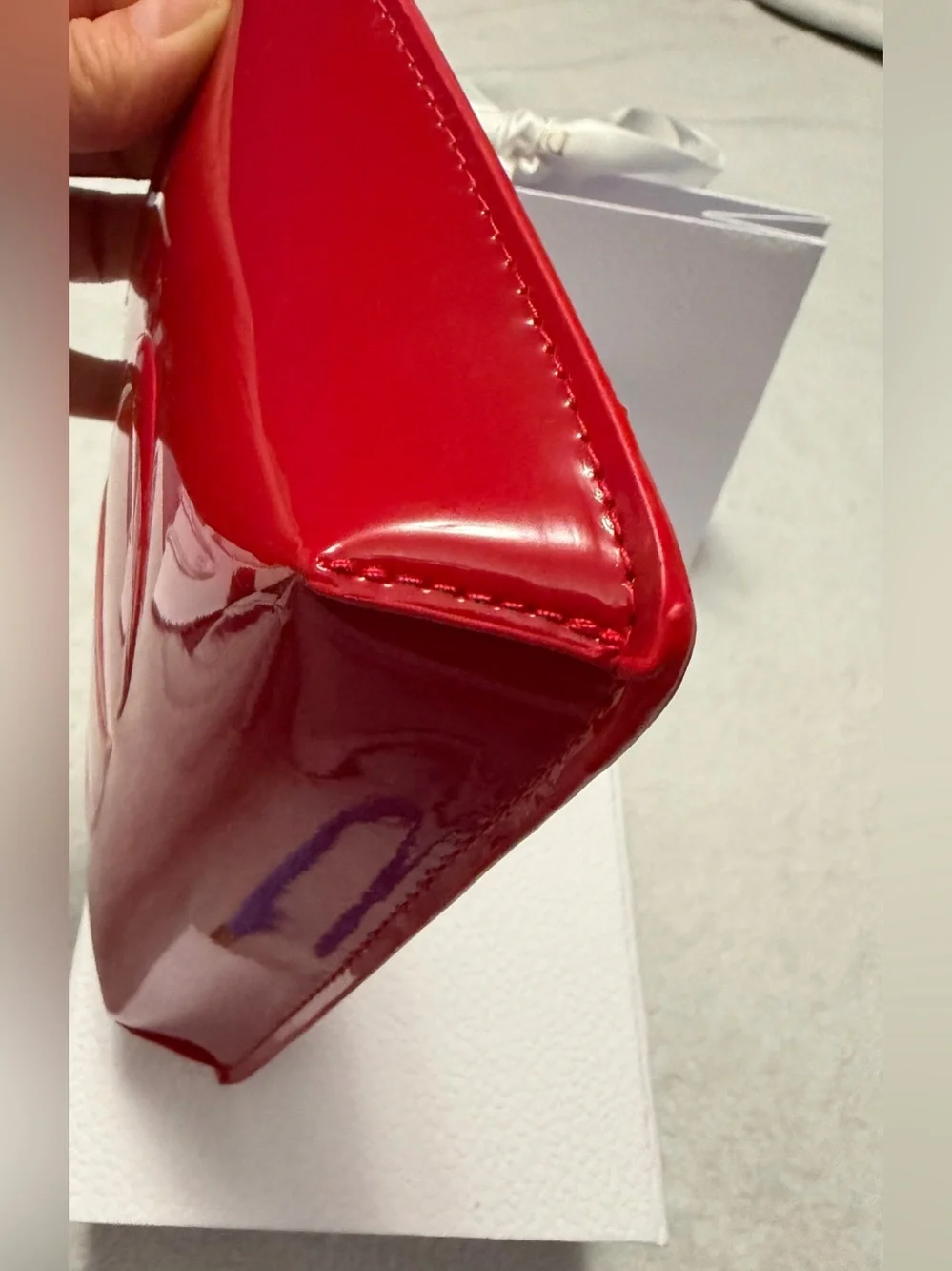 Dior Red Patent Cosmetic Pouch with Embossed CD Logo